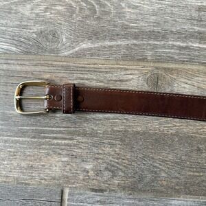 Hickok Mens Full Grain Leather Belt Gold Buckle Brown Size 38 Classic Preppy